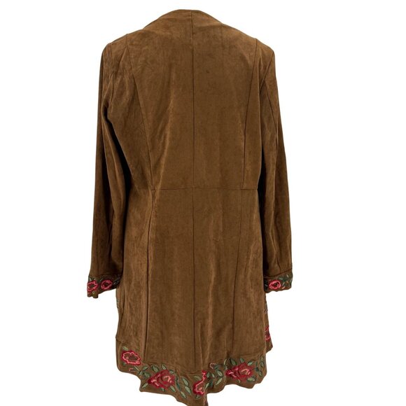 Curations Embroidered Open Front Suede Feel Jacket S Brown - Picture 2 of 10
